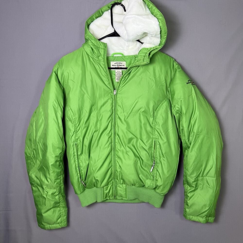 Vintage Ralph Lauren Polo Jeans Co Puffer Jacket Womens Large Lime Green Down